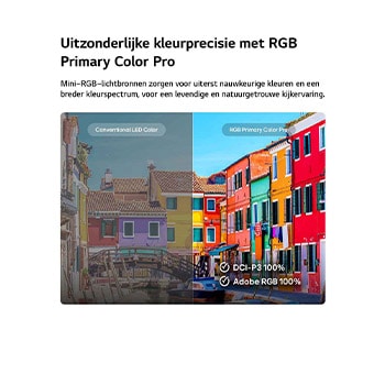 Een LG Mini RGB evo AI MRGB85 met Ultimate Gameplay toont een levendige, supersnelle racescène met een wazige vergelijkingsinzet die Motion Booster 288 benadrukt, terwijl het 144Hz, VRR, AMD FreeSync, ALLM, HGiG en GeForce NOW ondersteunt.